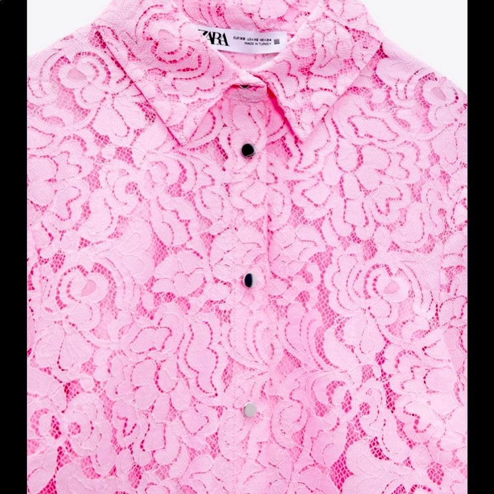 Zara Barbie pink semi sheer lace shirt - Picture 9 of 13